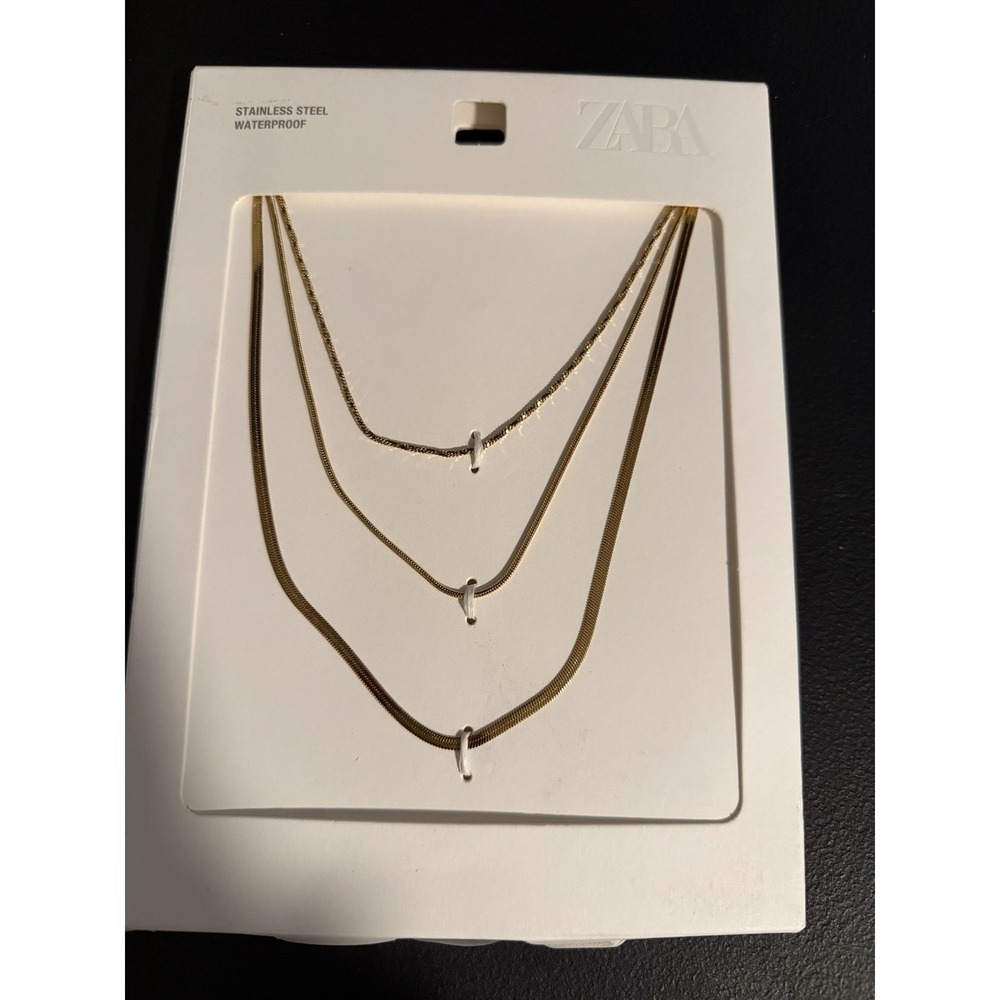 Zara Gold Stainless Steel Necklace Set Old Money Herringbone Snake Chain 3
